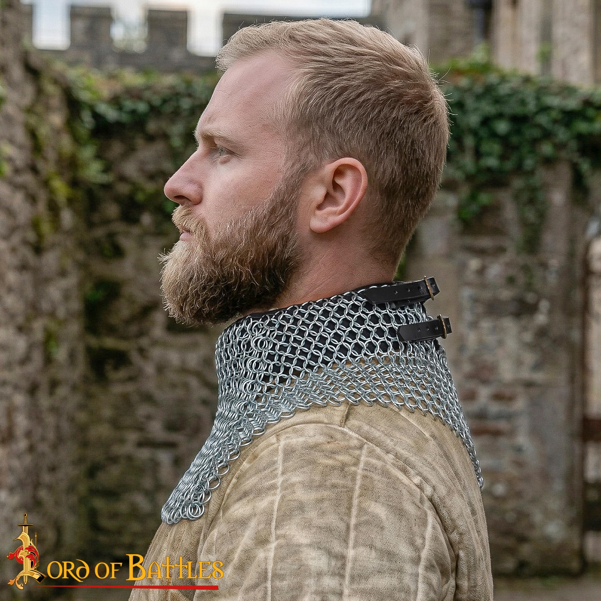 Lord of Battles Collare in maglia di maglia medievale per collo armatura – 10 mm 16G anelli butted in acciaio dolce Maille Collar protezione per il collo