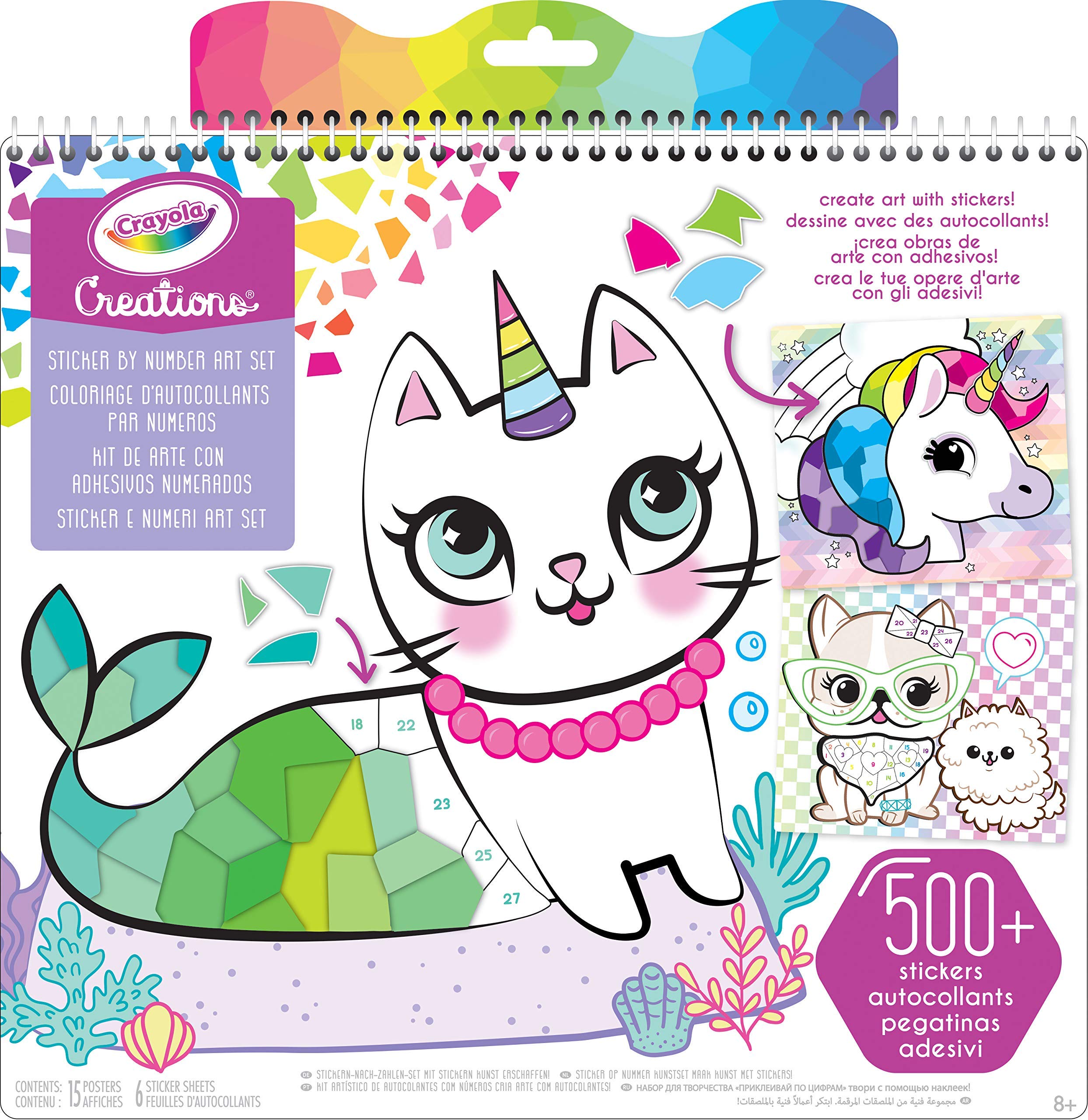 Crayola Creations - Set Stickers y Números, Juego de 15 Posters para Colorear y 6 Hojas de Pegatinas, a Partir de 8 Años, 04-6229