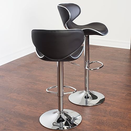 Miniatura 8 de Roundhill Furniture Masaccio - Taburete de bar giratorio ajustable de cuero sintético acolchado con base cromada, juego de 2, marrón