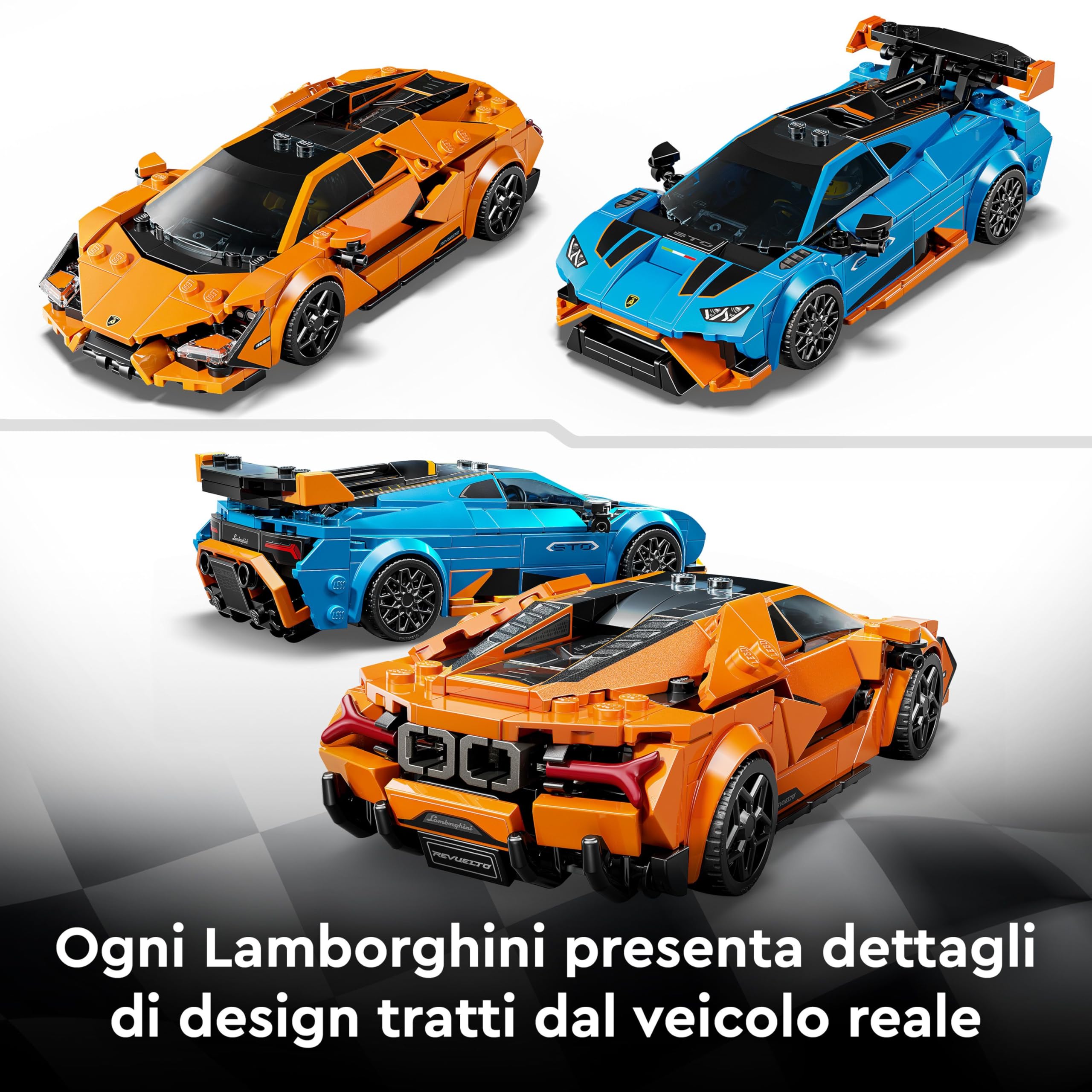 LEGO Speed Champions Lamborghini Revuelto e Huracán STO - Modellini di Auto da Corsa - Macchine Giocattolo con 2 Minifigure dei Piloti - Regalo di Compleanno per Bambini da 10 Anni in su - 77238 | Kit modello auto da corsa, 2 minifigure pilota, set da col