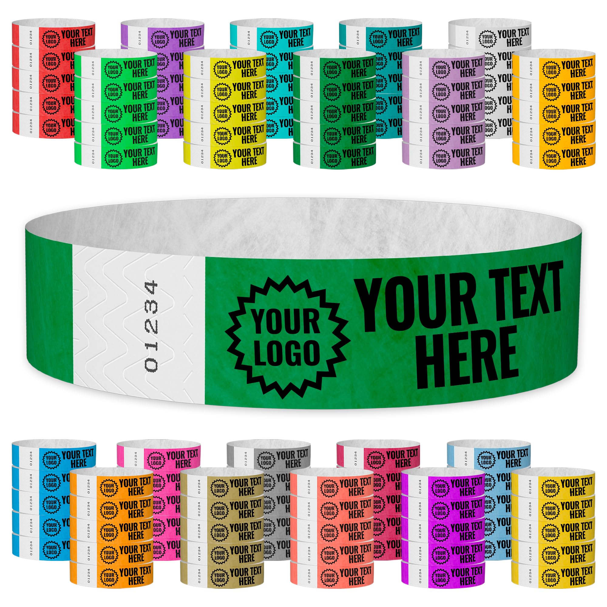 WristCo Kelly Green Custom Imprint Wristbands - 3,000 Tyvek - Select Qty