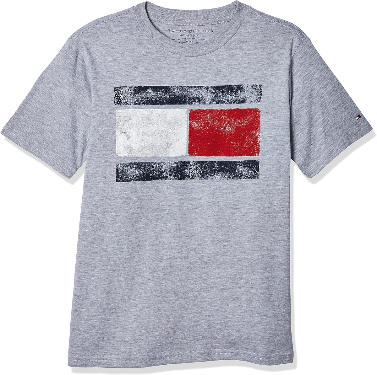 Tommy Hilfiger Camiseta de manga corta con cuello redondo para niño, ajuste suave, cómodo y relajado