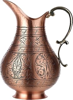DEMMEX The Pitcher, 1mm Solid Copper Handmade Engraved Copper Pitcher Vessel Ayurveda Jug for Drinking Water, Moscow Mule, Cocktail (Matte-Engraved)