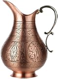 DEMMEX The Pitcher, 1mm Solid Copper Handmade Engraved Copper Pitcher Vessel Ayurveda Jug for Drinking Water, Moscow Mule, Cocktail (Matte-Engraved)
