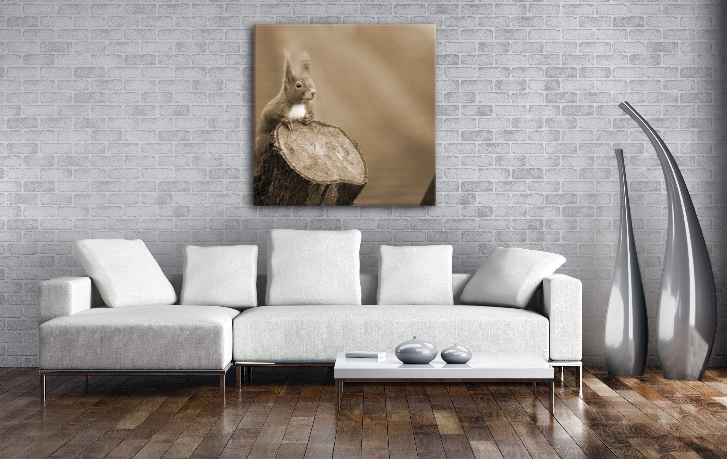 Joli Effet écureuil : Sepia comme Toile montée sur châssis en Bois véritable, Décoration Murale, Impression numérique avec Cadre, Pas de Poster ou de Affiches, 70x70
