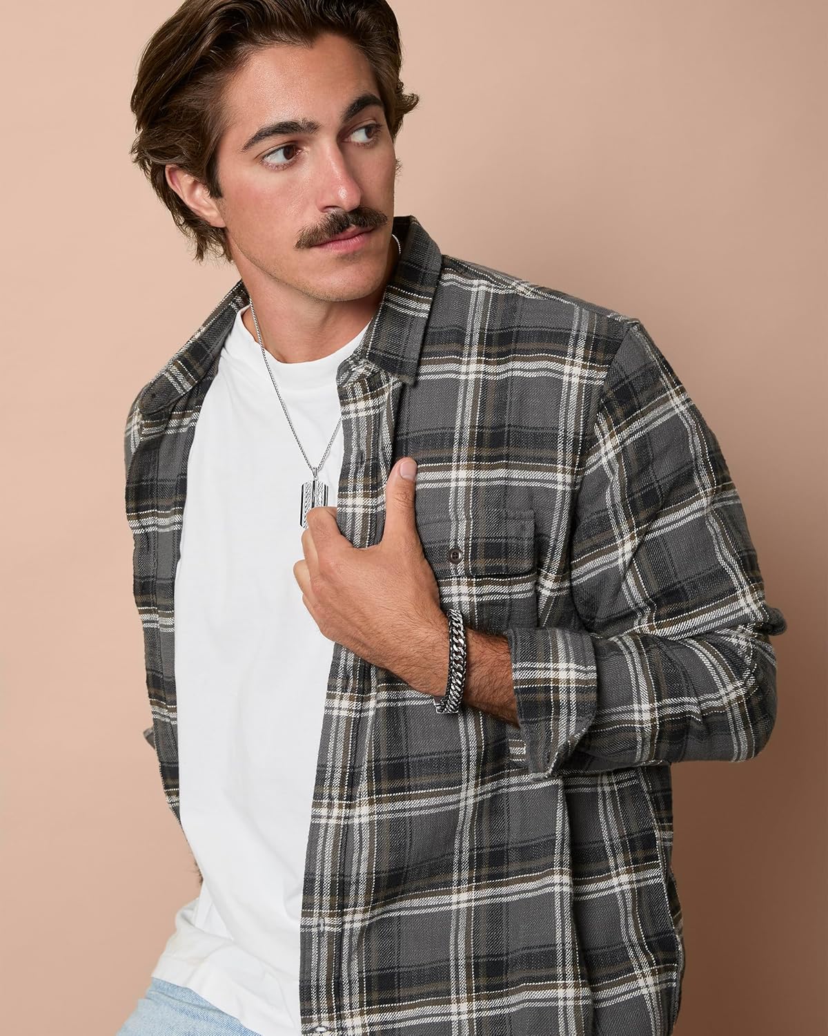 Lucky Brand Mens Stainless Steel Bracelet 8.5", Stainless Steel & Black Leather Link Bracelet, Valentines Gifts for Him - Image 3