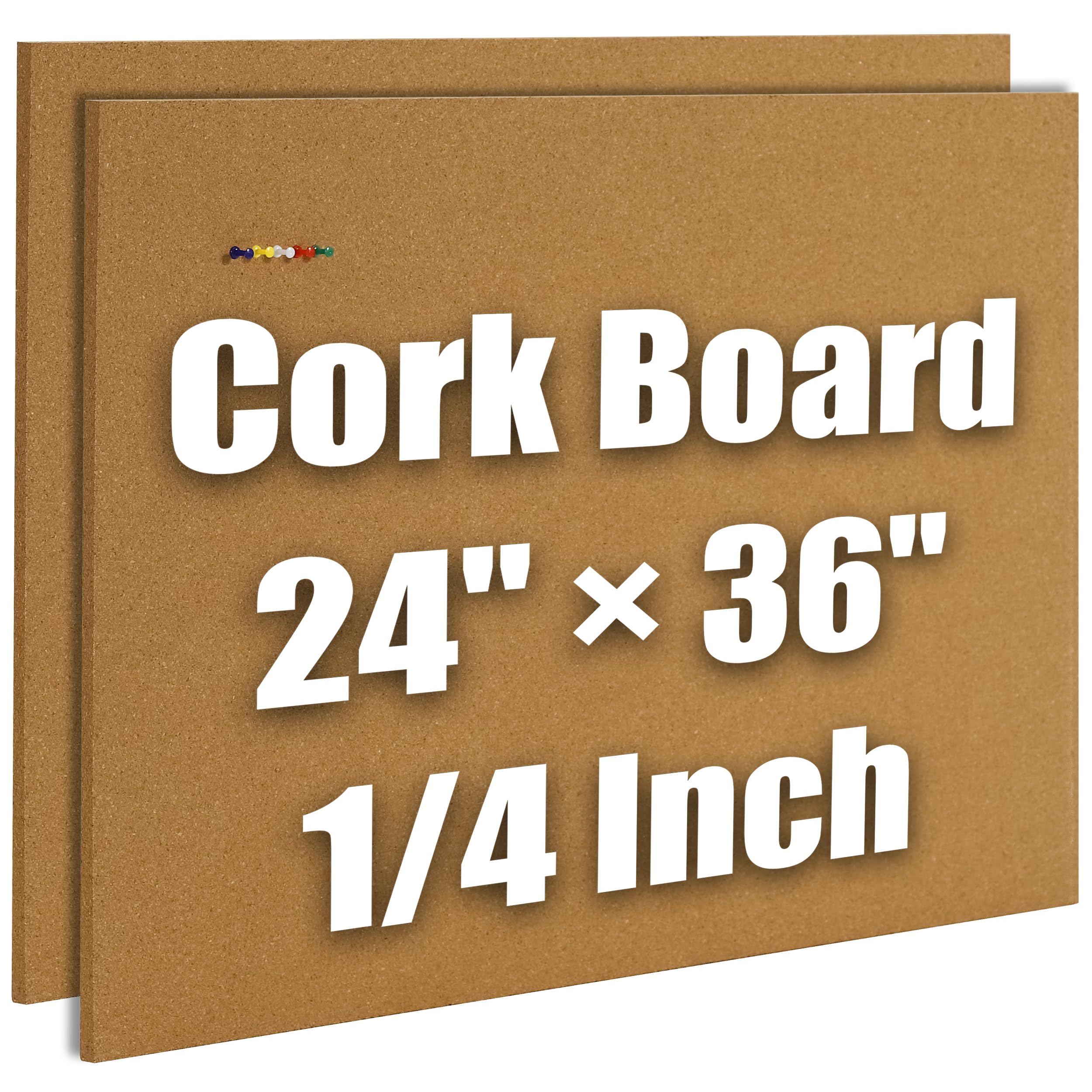 SUNGIFT Cork Boards 24" x 36", 1/4" Thick Corkboards for Wall 2 Pack Cork Board Tiles, Large Cork Bulletin Board with 50 PCS Push Pins and Double-sided Adhesive, Corkboard Square for Home Office Decor