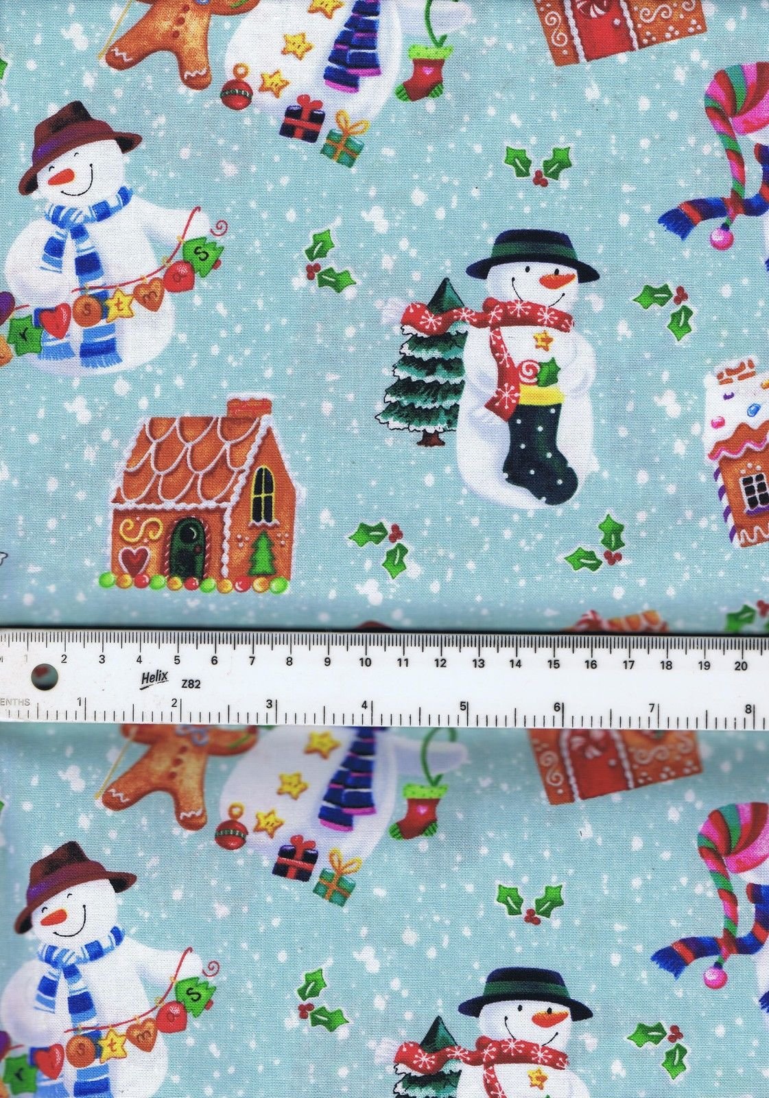 Fat Quarter Holiday Gingerbread House Snowmen 100% Cotton Quilting Fabric Teal