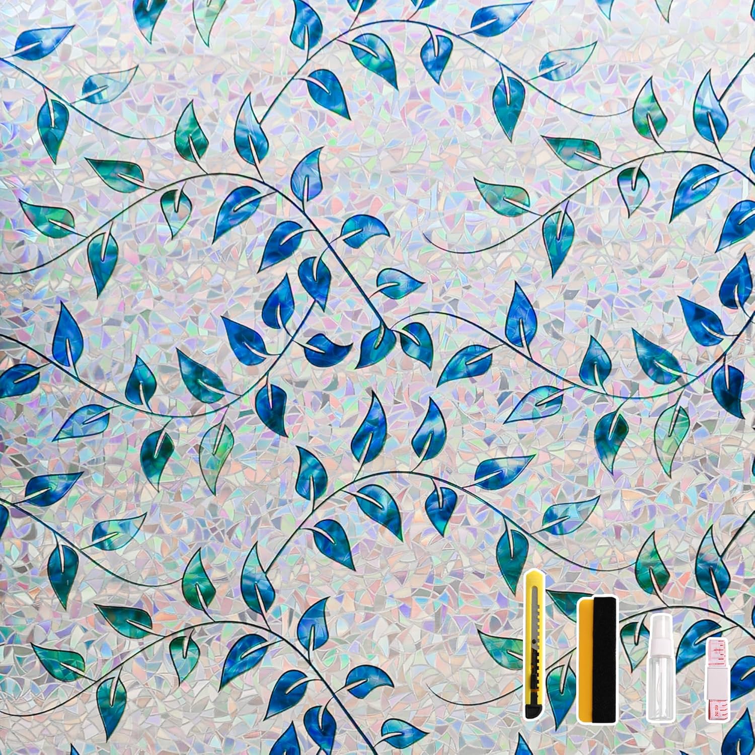 Finnez Window Privacy Film 3D Static Cling Window Film with Rainbow Effect, No Glue Heat Control & 99% UV Blocking for Home Office, Decorative Glass Cover 23.6" x 13.1'