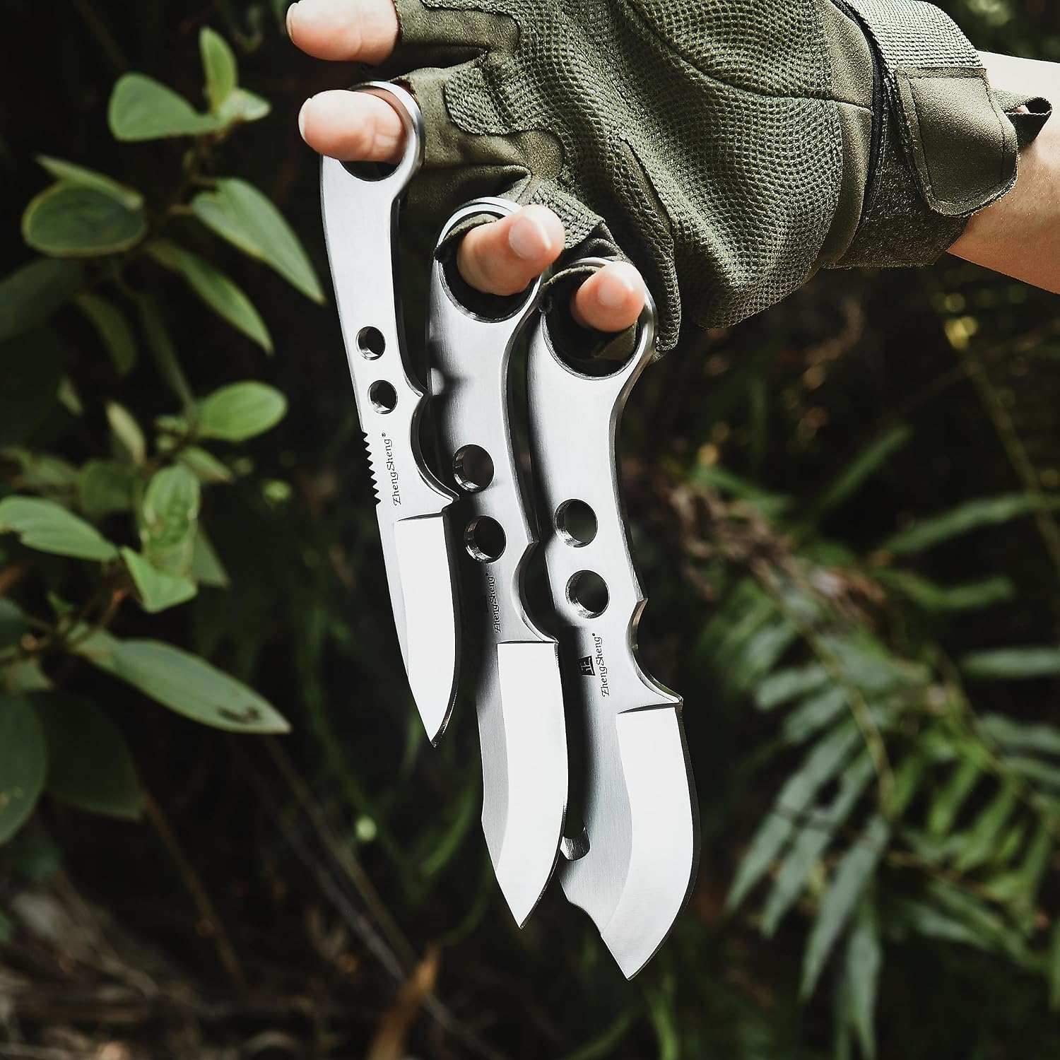ZhengSheng 3 Piece Hunting Knife set, Survival Knives Bowie knife and Gut Hook Knife with Nylon Sheath for Hiking, Outdoor Camping Activities