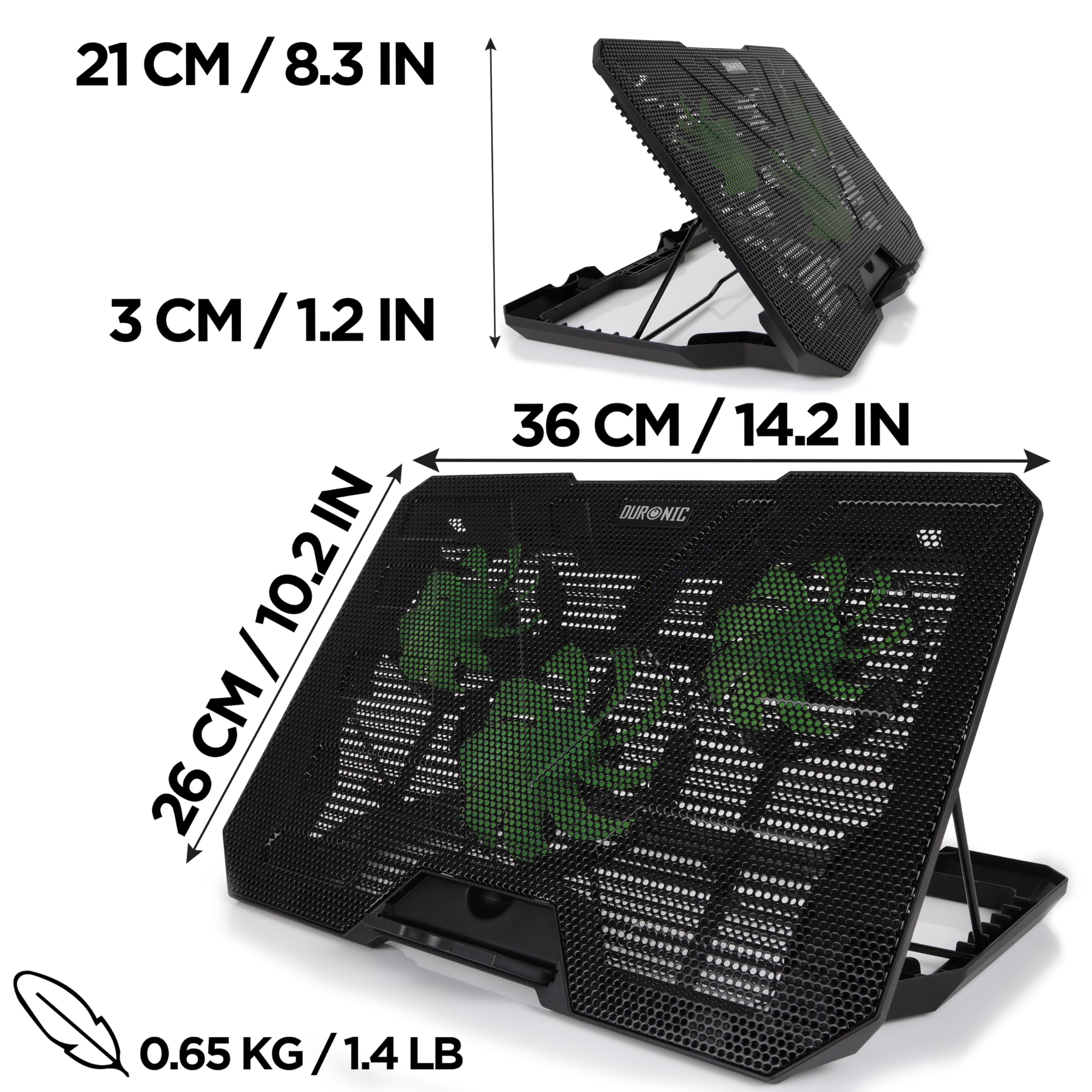 Duronic Supporto di raffreddamento laptop LC3 14"-17,3" ventola 1400 giri/min 6 livelli altezza LED leggero