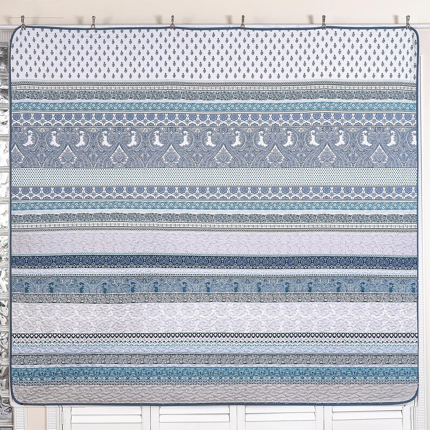 WONGS BEDDING Boho Quilt Set King Size, Blue Bohemian 3 Pieces Quilt Sets, Lightweight Bedspread Coverlet Bedding Set for All Season (104"x90") - Image 6