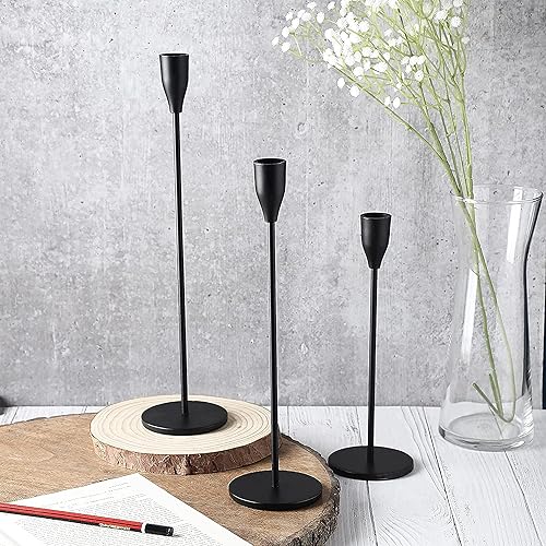 Vista 6 de Rely+ Juego de 3 portavelas negro mate, soporte alto de metal, centro de mesa, candelabro, decoración de cocina, decoración de boda, fiesta