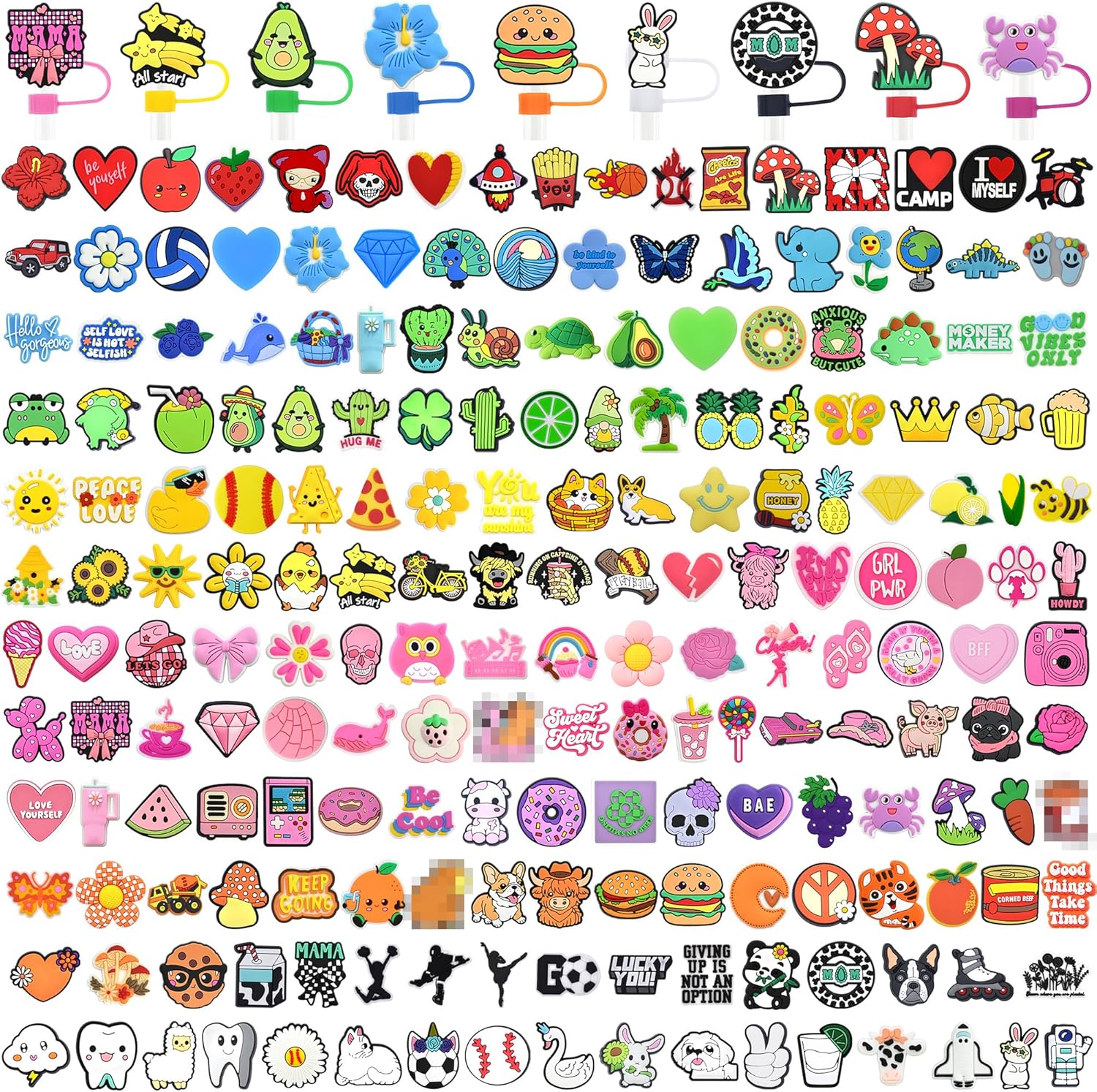 Bulk 10mm Colorful Straw Covers, 200pcs Lot of Cute Different Straw Toppers, Dust-proof and Reusable,Compatible with 30/40 Oz Drinking Tumbler Party Favors Gifts