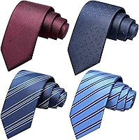 AUSKY 4-Pack Men's Silk Neckties - Assorted Striped & Patterned Ties, 2.76" Wide Premium Microfiber for Weddings, Office & Gifts