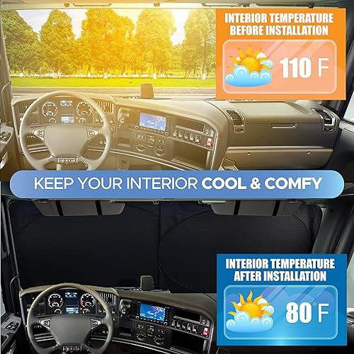 Miniatura 46 de EcoNour - Parasol para parabrisas de camioneta, para ventana delantera de camión, máxima protección contra rayos ultravioleta y calor solar, para un