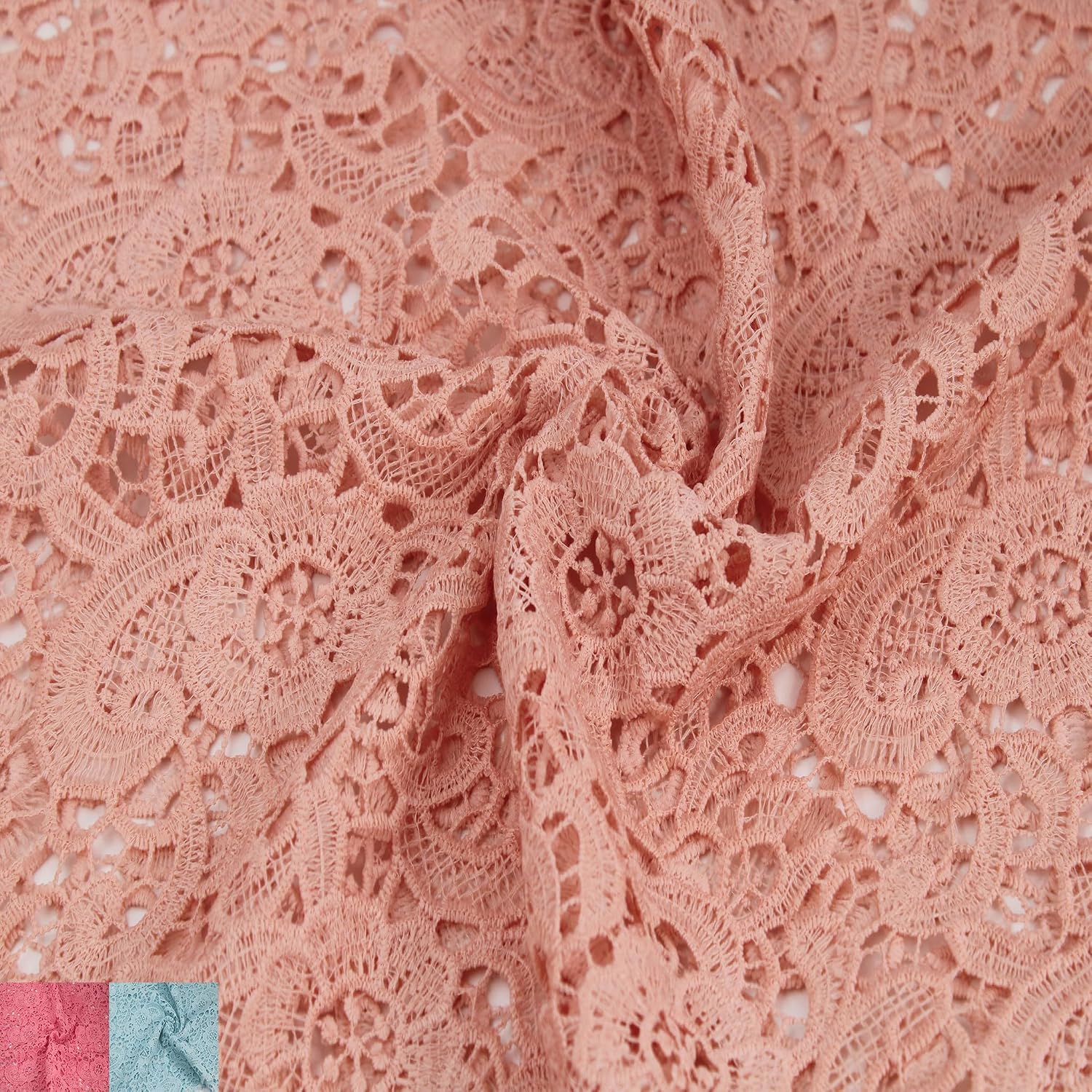 Stylish FABRIC 49" Wide-100% Polyester Chemical Vintage Lace Pattern:Leslie-Fabric by The Yard-for Apparel, Crafts, Decorations, Fashion, Accessories, Wedding Dresses, and DIY, Coral Light 1 Yard