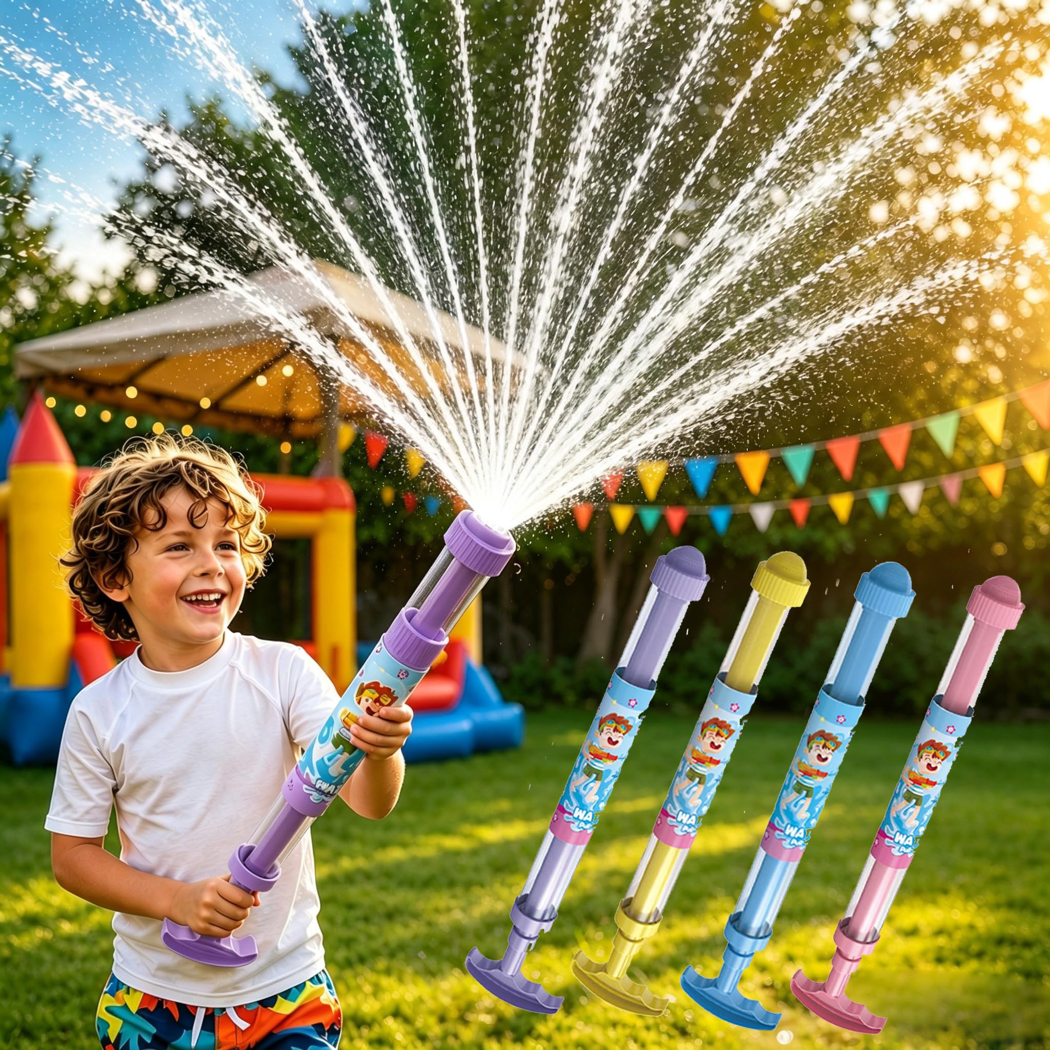 Glowing Rainbow LED Water Blaster - Fireworks Water Spray Gun with Lights,Firework Water Spray Toy,Summer Fun that Like Magic,Pull Push Firework Waters Blaster Toys for Outdoor Summer Waters Games