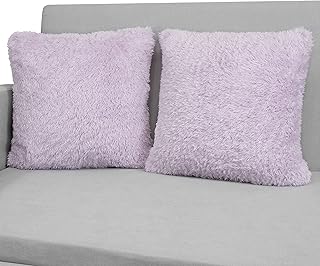 PAVILIA Decorative Sherpa Throw Pillow Covers, Set of 2, 18x18, Purple Lavender Fluffy Pillow Cases for Couch, Bed, Sofa|S...