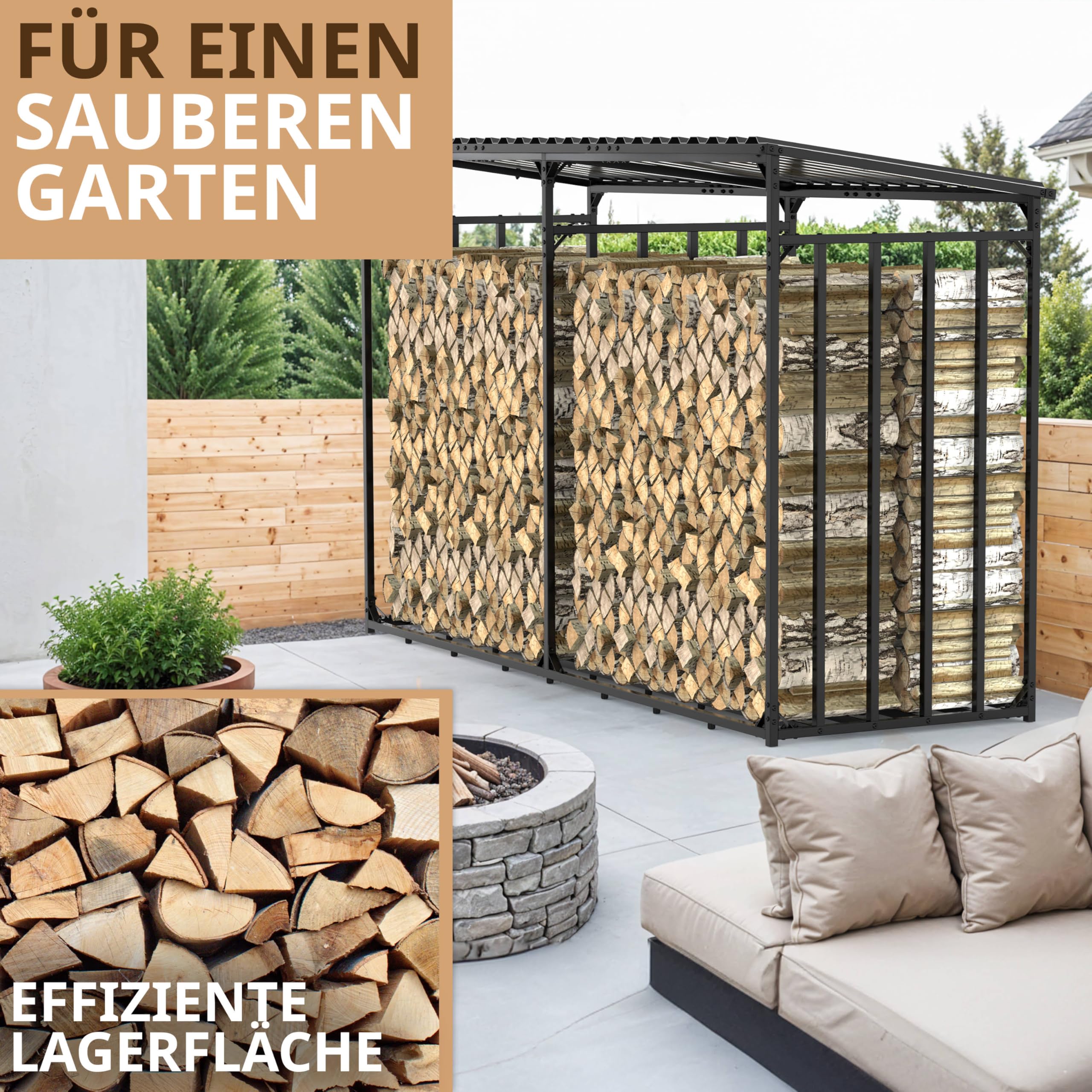 Zewnętrzny stojak na drewno metalowy z dachem 300x105x185 cm