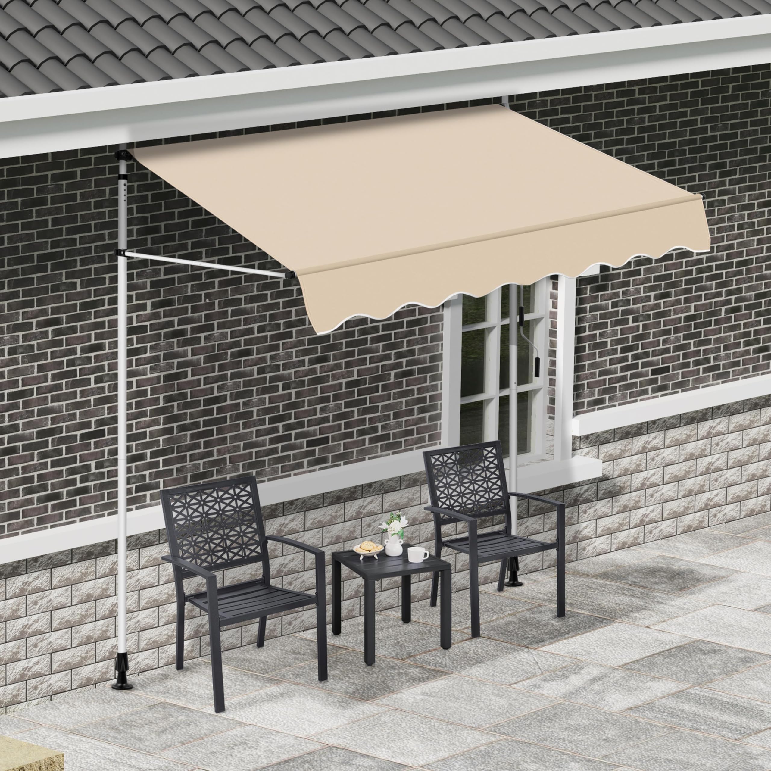 Yaheetech Klemluifel, 250 cm breed, balkonluifel met handslinger, zonder boren, uv-bestendig en in hoogte verstelbaar (210-300 cm), luifel, waterafstotend en zonwering, luifel, balkon, blauw-wit