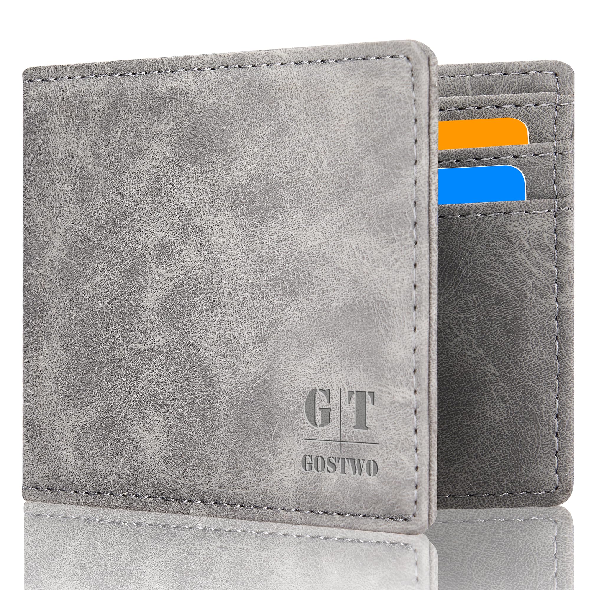 Gostwo Slim Wallet for Men Minimalist Leather ID Window Front Pocket Bifold Wallet