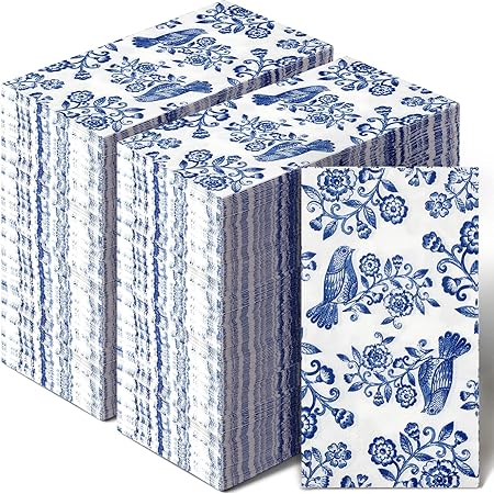 Amazon.com: Blue Floral Guest Napkins Blue White Bathroom Napkins ...
