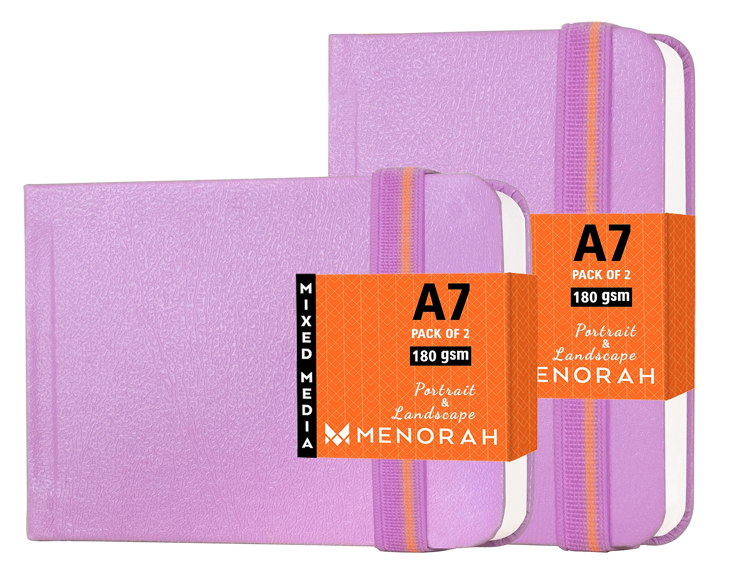 MENORAH - Artist Sketchbook-A7-180gsm - Drawing Notebook, Handmade Hard Bound Notebook -100 Pages / 50 Sheets - Pack of 2 (Landscape & Portrait) - Lavender