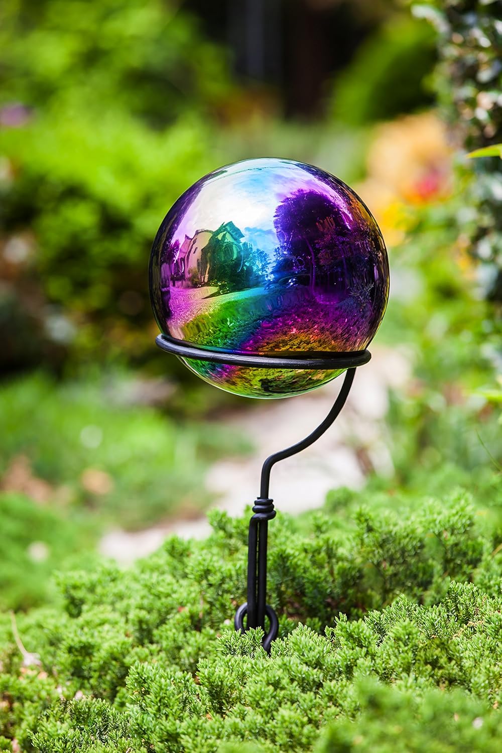 Evergreen Garden Mosaic Glass Gazing Ball (Oil Slick Stainless Steel)
