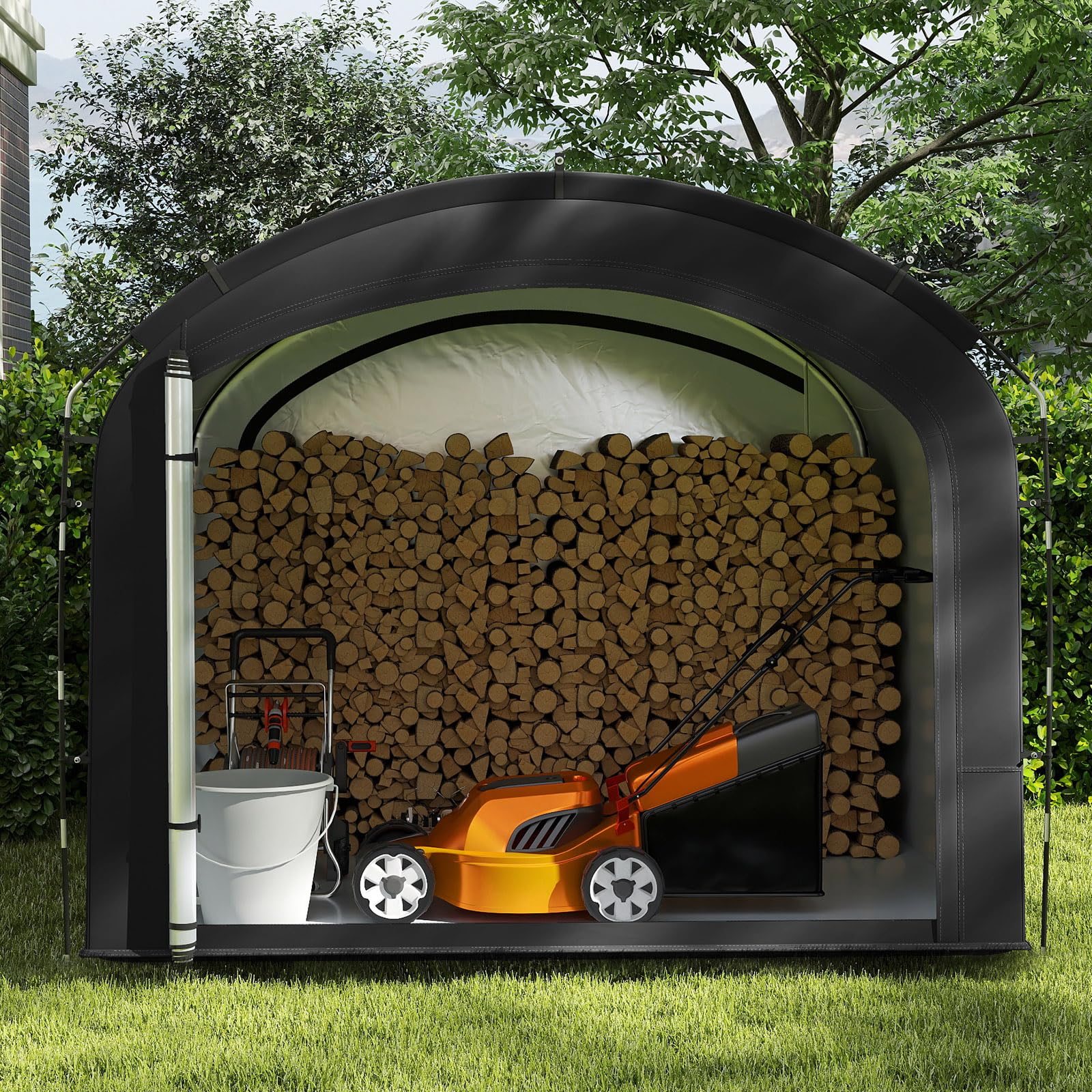 GOPLUS Cobertizo de Almacenamiento para Bicicletas, Funda de Protección Exterior para 7-8 Bicicletas, Impermeable y Portátil, Tejido Oxford Grueso, Herramientas de Jardín, 254x215x192 cm