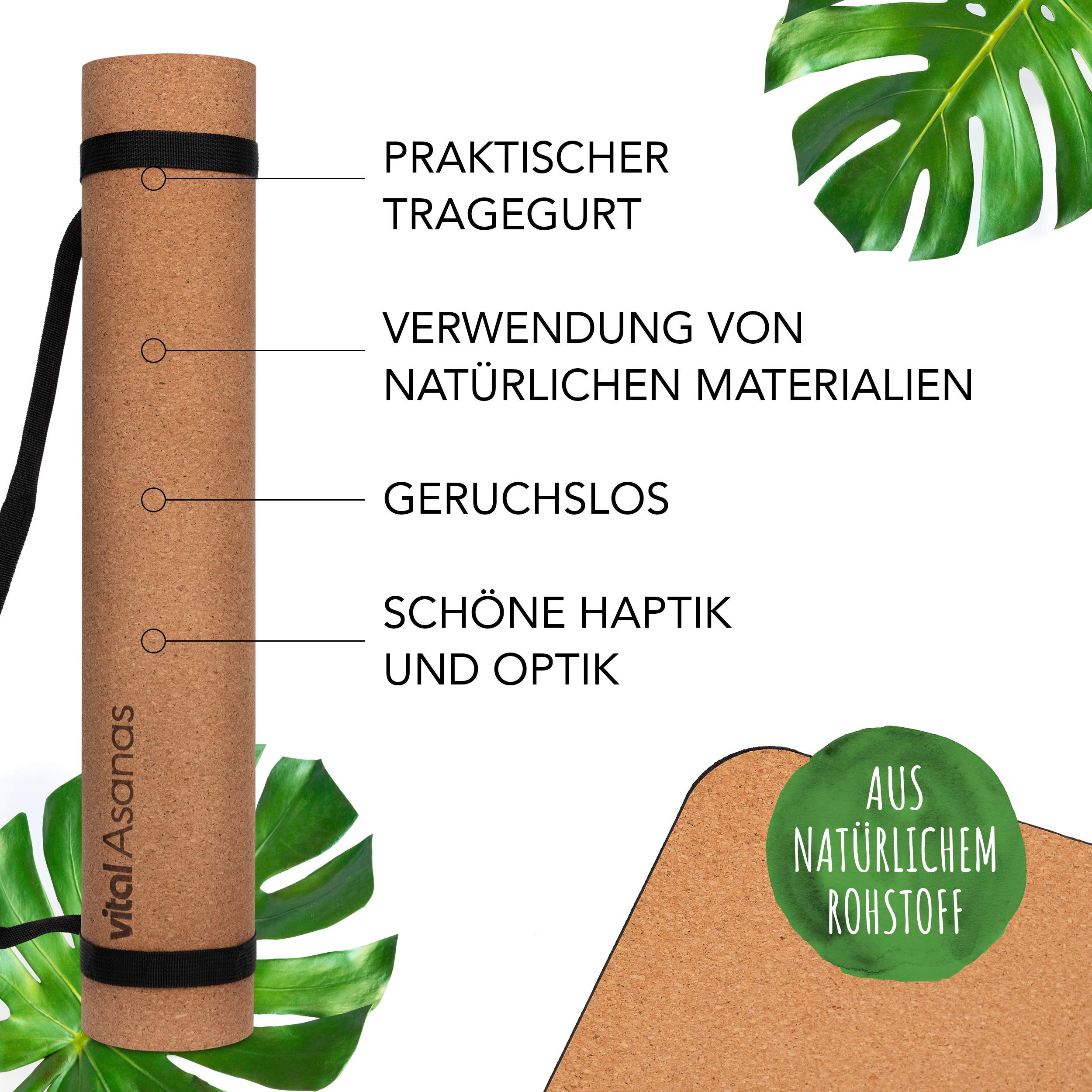 Premium Yogamatte Hochwertige rutschfeste Fitnessmatte mit praktischem Tragegurt - aus natürlichem Rohstoff, 100% Natur Kork - Gymnastikmatte Sportmatte für Yoga Pilates - Yoga Matte