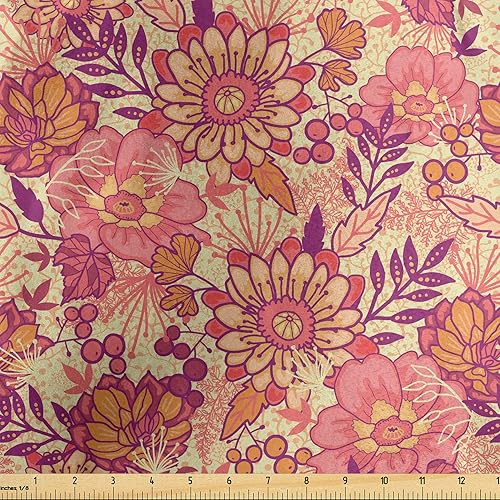 Miniatura 1 de Ambesonne Purple Rose Fabric by The Yard, Flowers Spring Awakening Lawn Floral Pattern Blossomy Romance, Decorative Satin Fabric for Home Textiles
