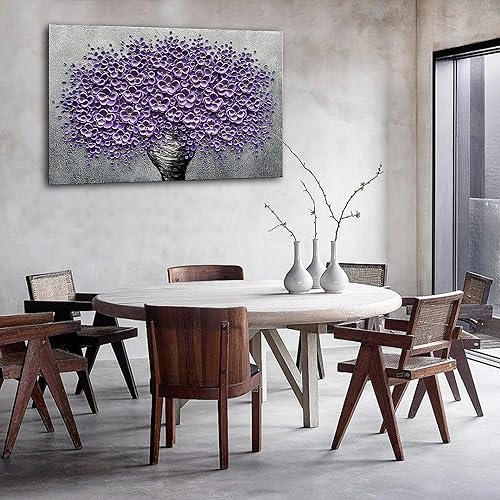 Miniatura 4 de Epicler art Pintura al óleo decorativa de flores 3D moradas pintadas a mano, arte de pared decorativo de pared de flores, arte moderno, sala de