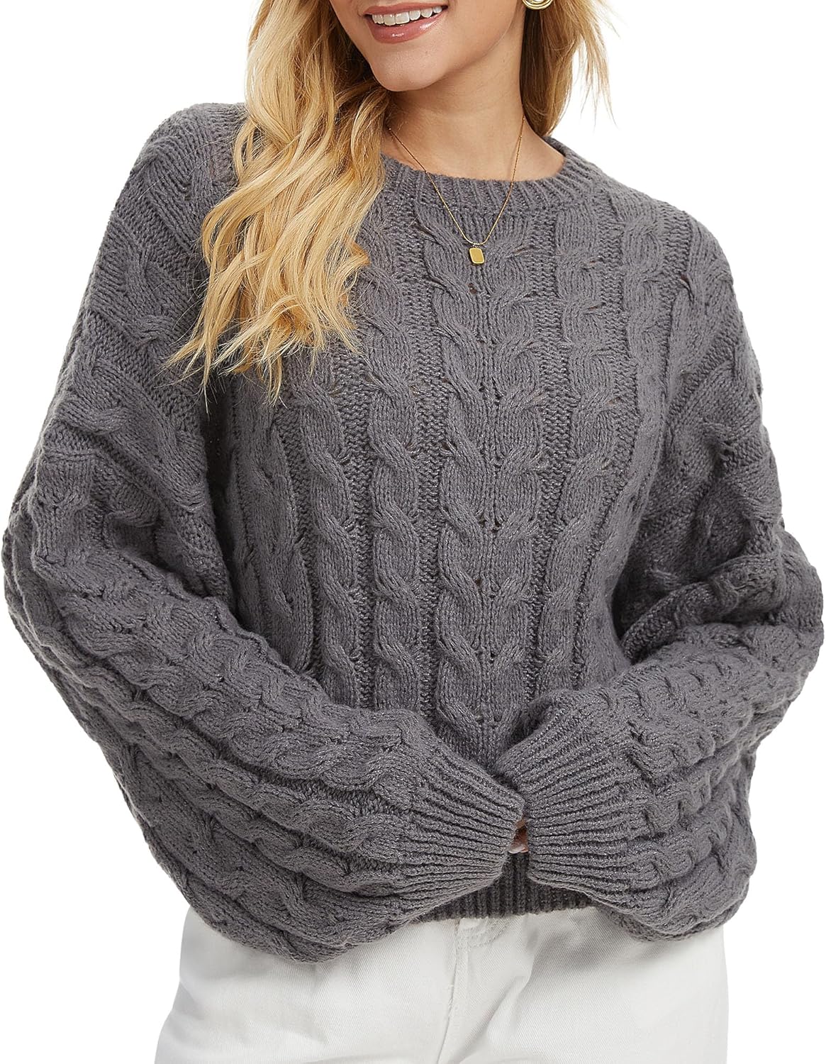 Women Oversized Cable Knit Sweater 2025 Long Sleeve Chunky Sweater Crewneck Loose Fit Pullover Fall Winter Outfit