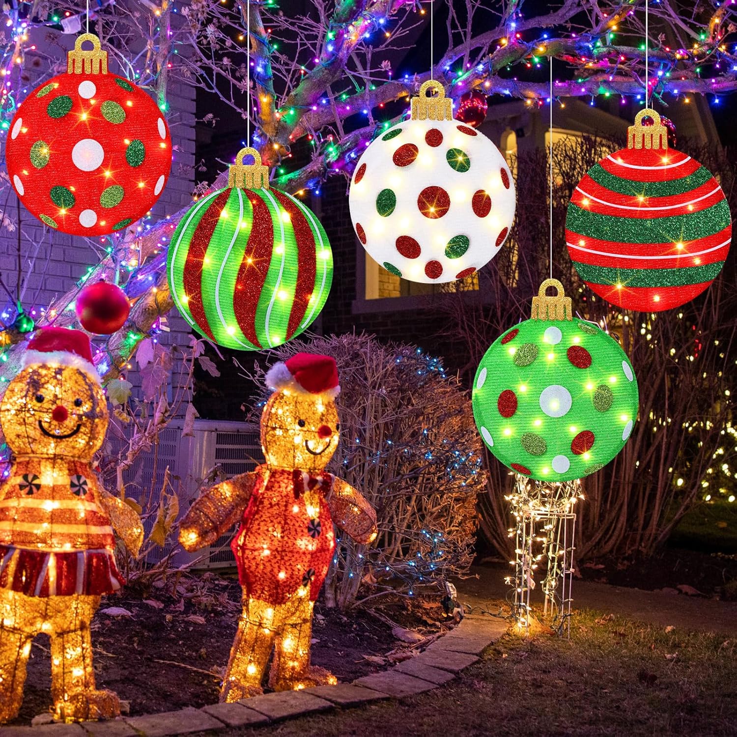 5 Pcs 12 Inch Christmas Ball Ornament Lights 16.4ft Christmas Decorations Lights with LED Hanging Ornaments for Xmas Trees Window Wall Outdoor Indoor Yard Decor (Classic)