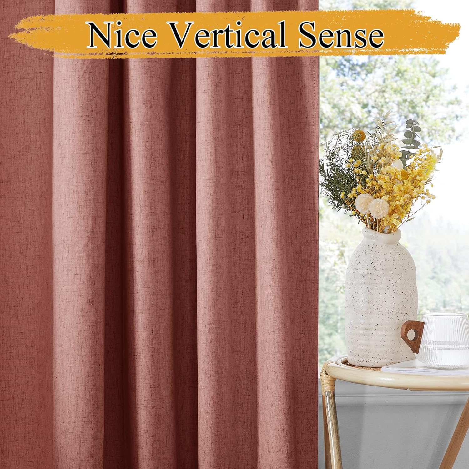RYB HOME 100% Blackout Curtains with White Liner, Natural Linen Blended Haeavy Duty Curtains Drapes, Thermal Insulated Window Treatment for Living Room Nursery, Red, W52 x L63 inch, 2 Panels