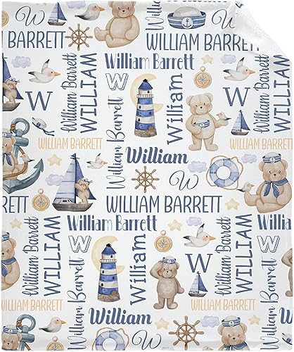 Miniatura 1 de Manta náutica personalizada de Bear Seamans para bebé, franela suave, mullida, cálida y ligera, para cama, sofá, campamento, buen regalo para niños,