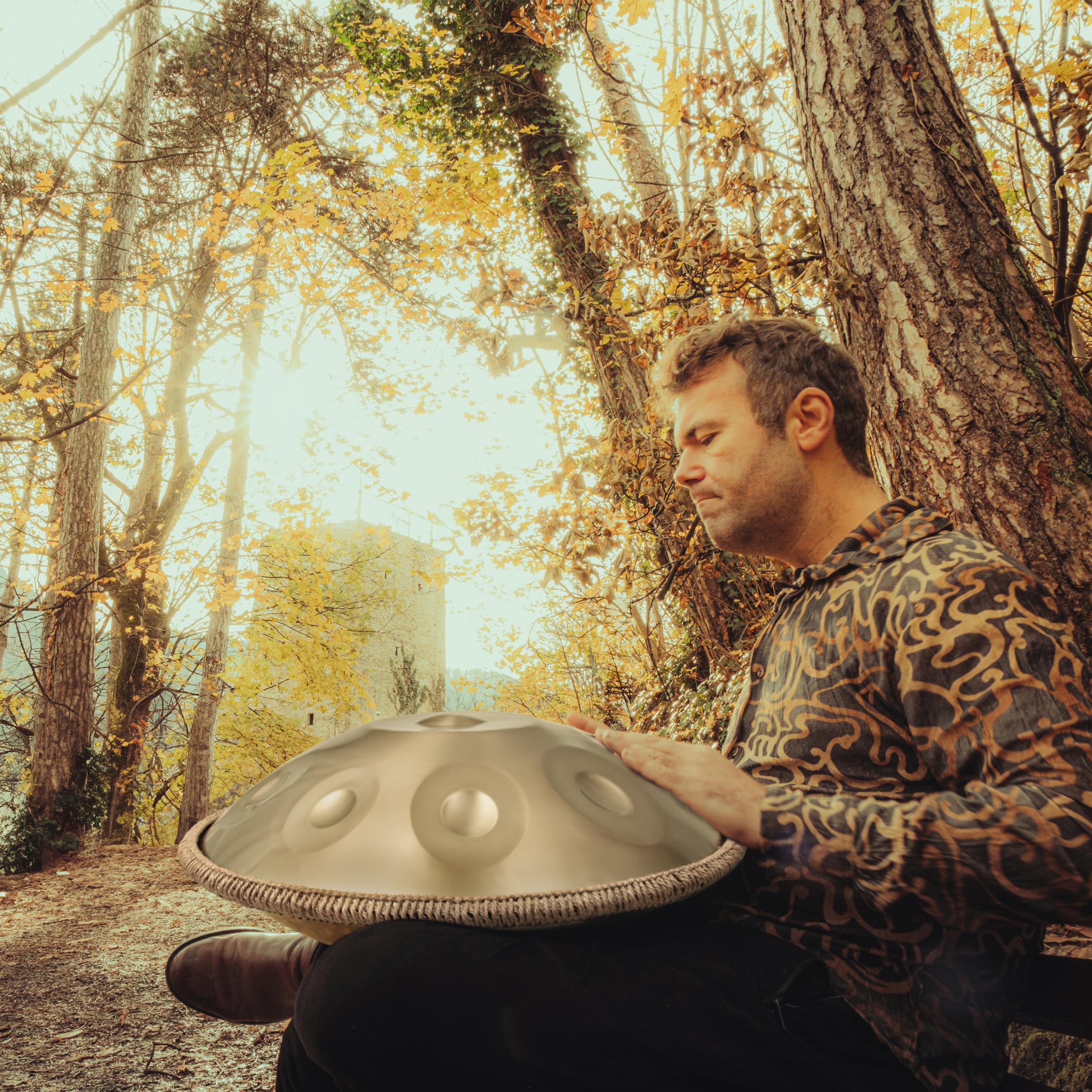 Gold Harmonic Handpan Drum in D-Moll 9 Töne 22 Zoll Hand Pan mit Tasche, Percussion zur Klangheilung, persönliche Meditation, Yoga