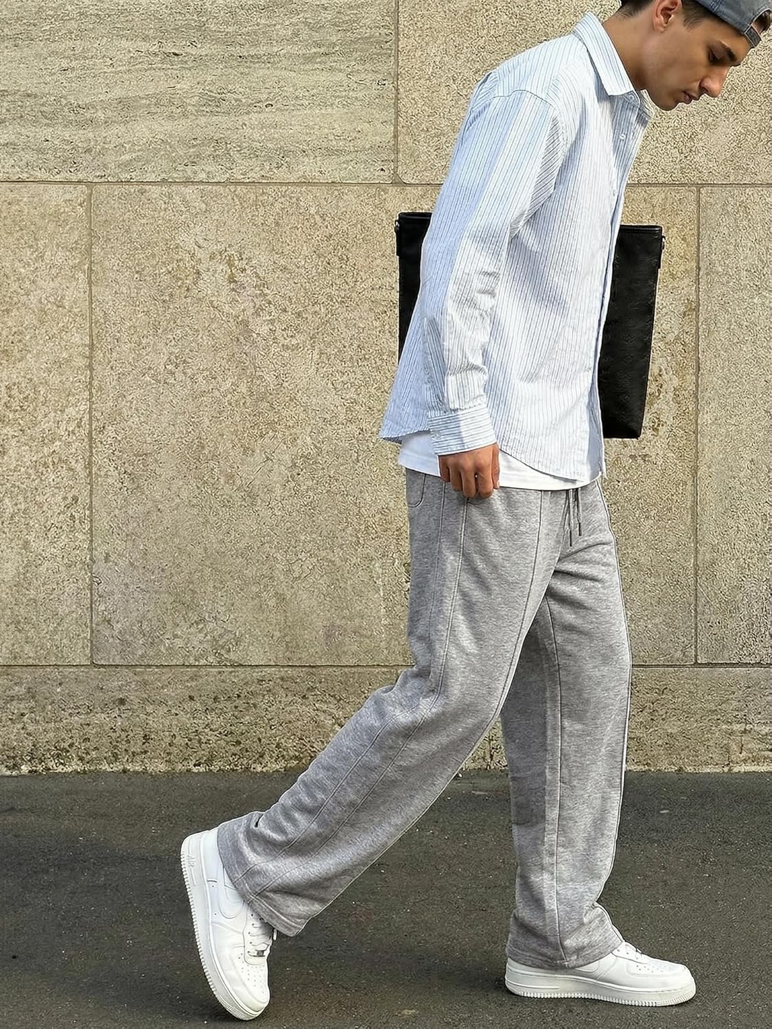 JMIERR Men's Casual Baggy Wide Leg Pants Side Stitch Detail Lounge Travel Streetwear Pants with Pockets - Image 6