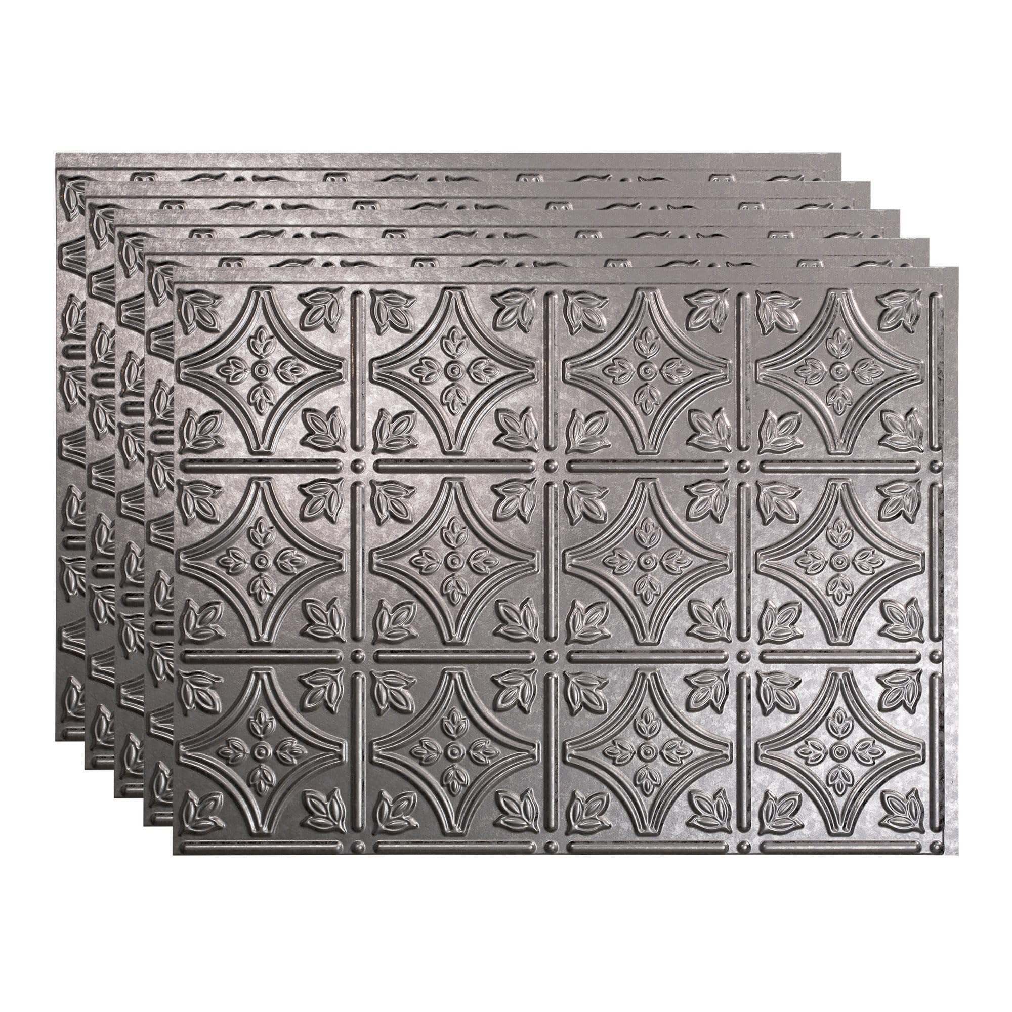 FASÄDE Traditional Style/Pattern 1 Decorative Vinyl 18in x 24in Backsplash Panel in Galvanized Steel (5 Pack)
