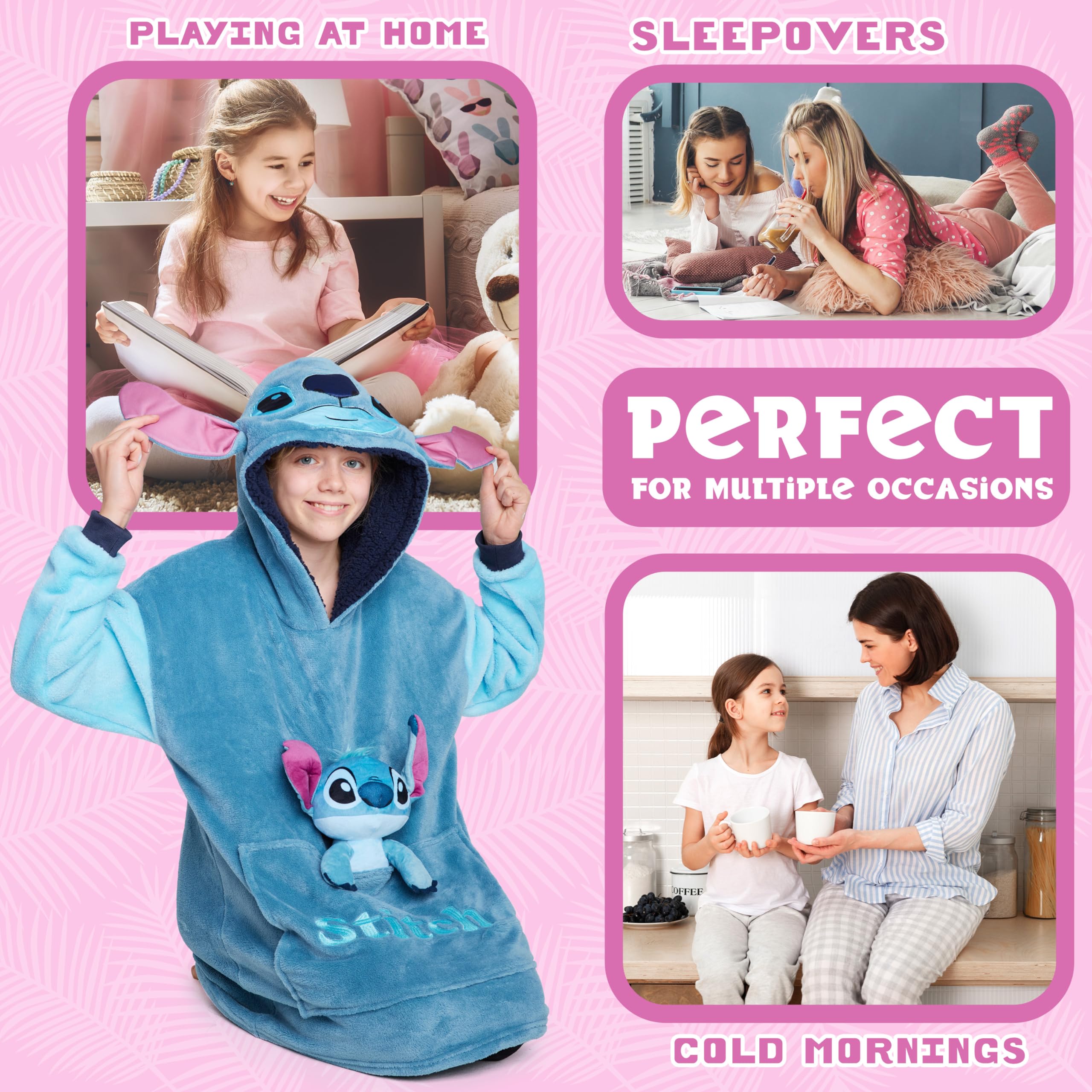 Disney Sudadera Oversize Polar con Peluche de Stitch Angel, Cosido a la Sudadera, Batamanta con Capucha para Niña