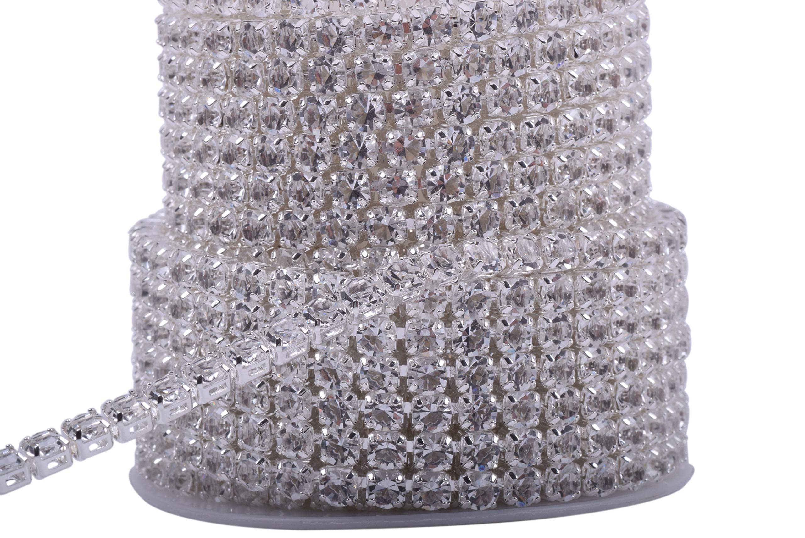 KAOYOO 5 Yards 3MM Zircon Rhinestones Close Chain Beaded Trim for Sewing Crafts,DIY Decoration（Silver）