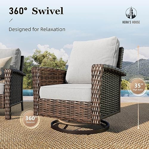 Miniatura 4 de HERA'S HOUSE Juego de muebles de exterior de 8 piezas con mesa para fogata, juego de conversación de patio con cojines de 5.5 pulgadas de grosor y