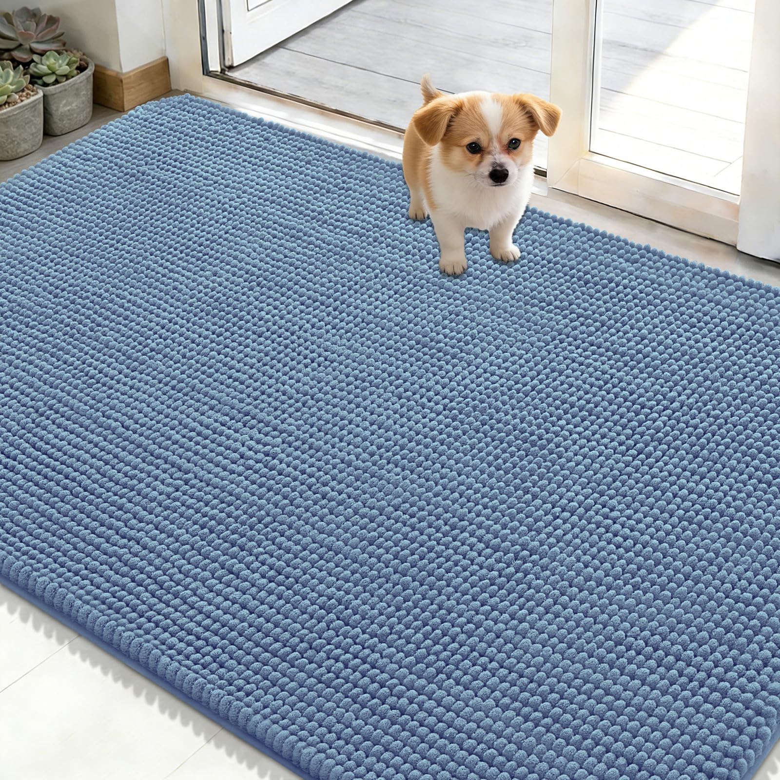 OLANLY Dog Door Mat for Muddy Paws 48x30, Absorbent Chenille Mud Doormat