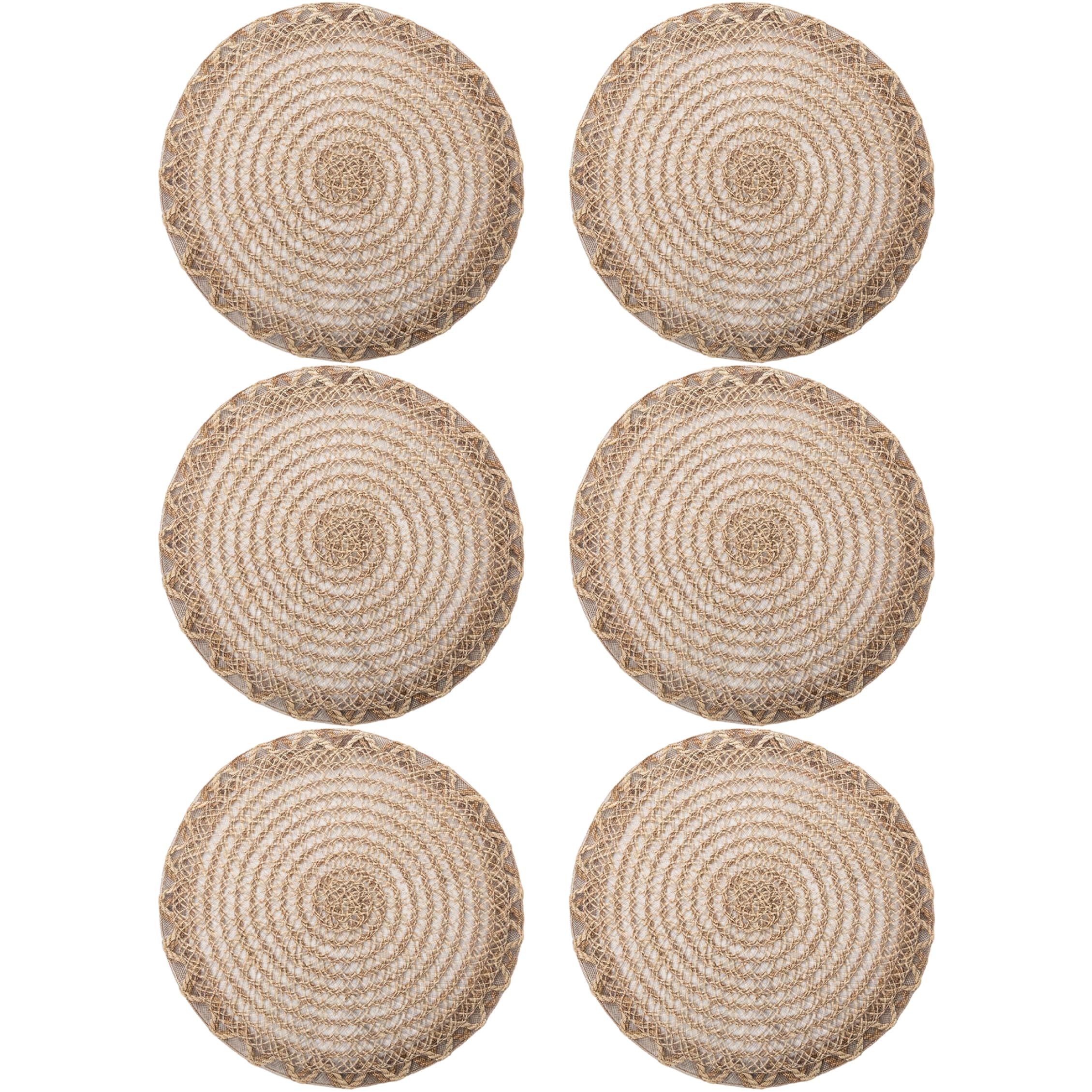 Uanqfegy Woven Placemats - Set of 6 Round Heat-Resistant Boho Rattan Placemats, Khaki Straw Braided for Dining Table