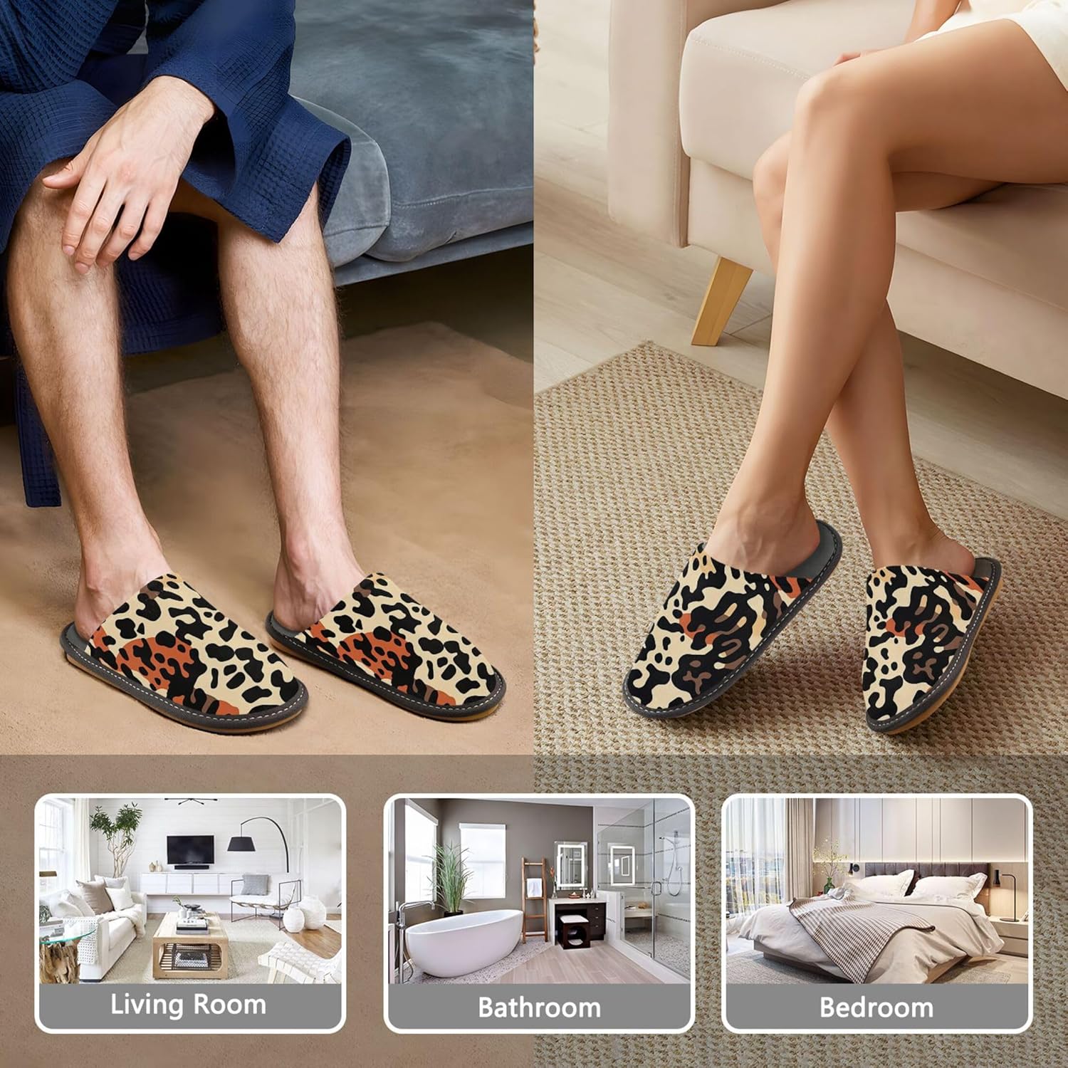 Leopard Print House Slippers – Cozy Fuzzy Slippers for Guests, Washable & Disposable, Perfect for Shoeless Home, Spa & Hotel Use A111746