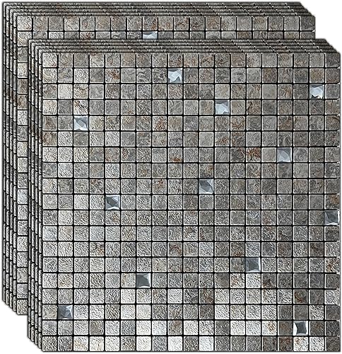 Miniatura 1 de WEIMEISC Azulejo de 10 hojas para salpicaduras, paneles de pared 3D de aluminio autoadhesivos, mosaico de metal para cocina, sala de estar,