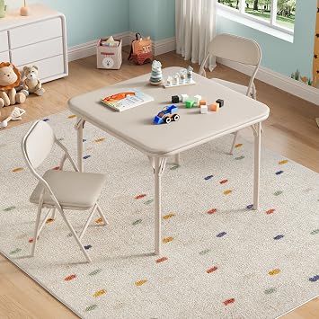 Aptliton Foldable Children's Table & Chair Set, Beige, 3Pcs