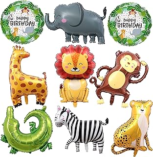 9Pcs Safari Jungle Animal Balloons,Wild One Birthday Decorations Baby Shower Jungle Safari Party Supplies Favors,Kids Elephant Monkey Lion Giraffe Leopard Zebra Crocodile Balloon