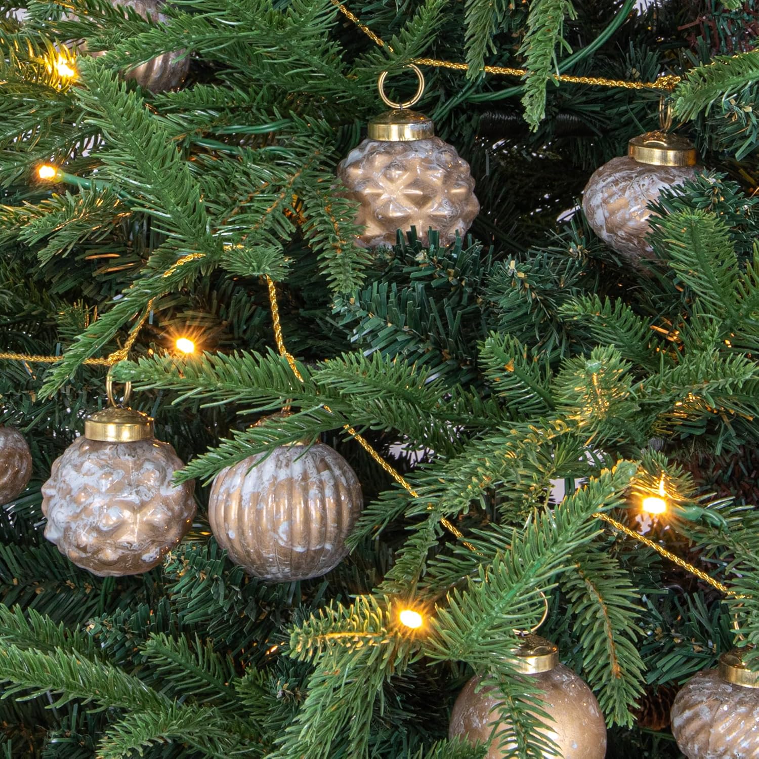 Creative Co-Op Embossed Mercury Glass Ball Ornament Garland, Marbled Taupe (72 Inch)